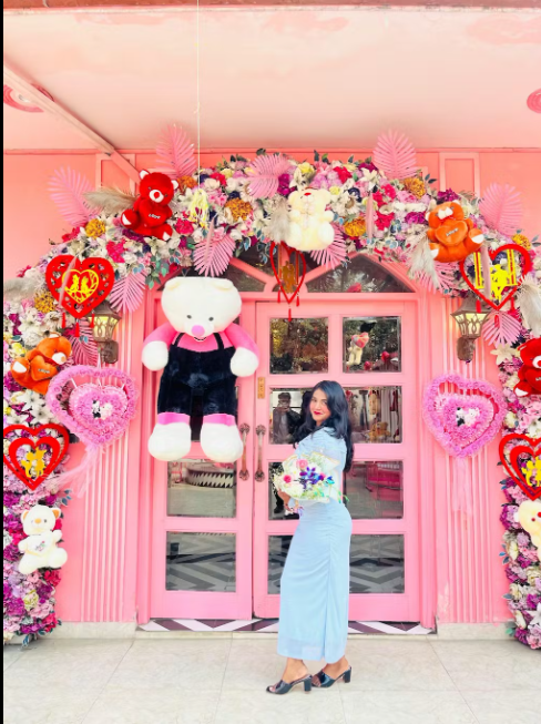 Customer photo 1 of Off Shoulder Mesh Ruched Fitted Dress With Long Sleeve In Dusty Blue