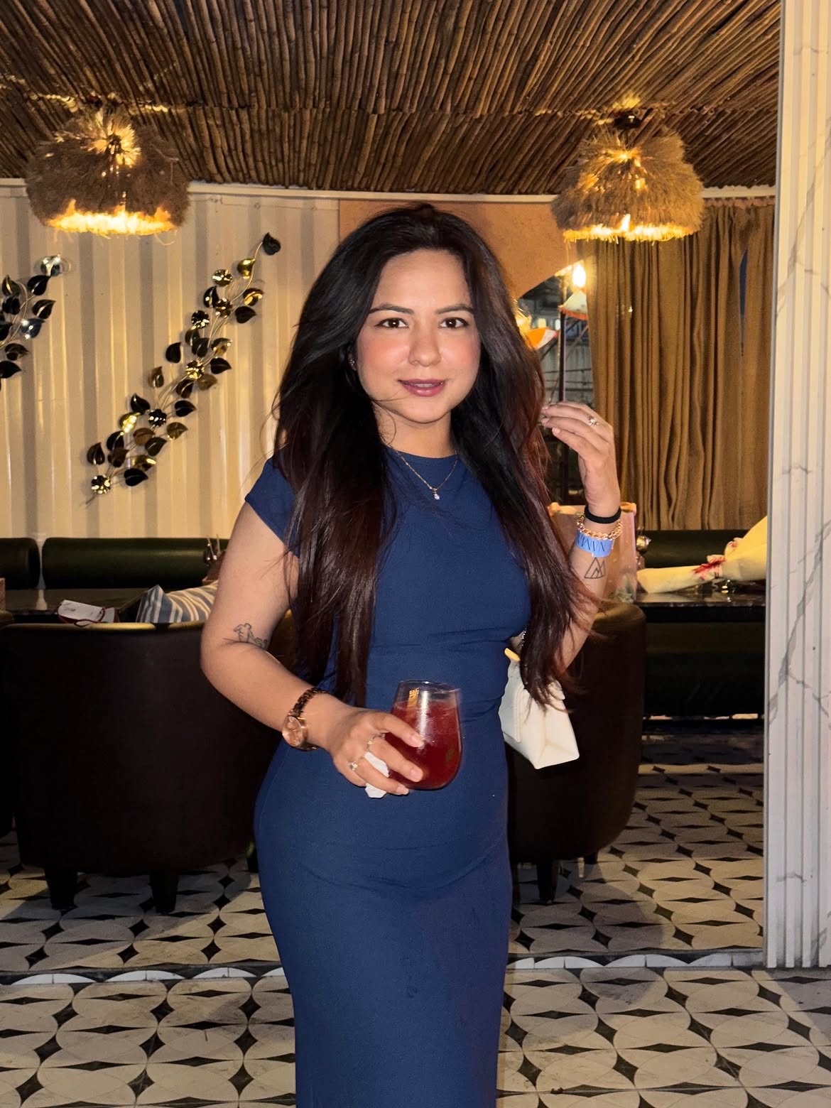 Customer photo 2 of Sleeveless Ruched Bodycon Midi Dress in Navy Blue