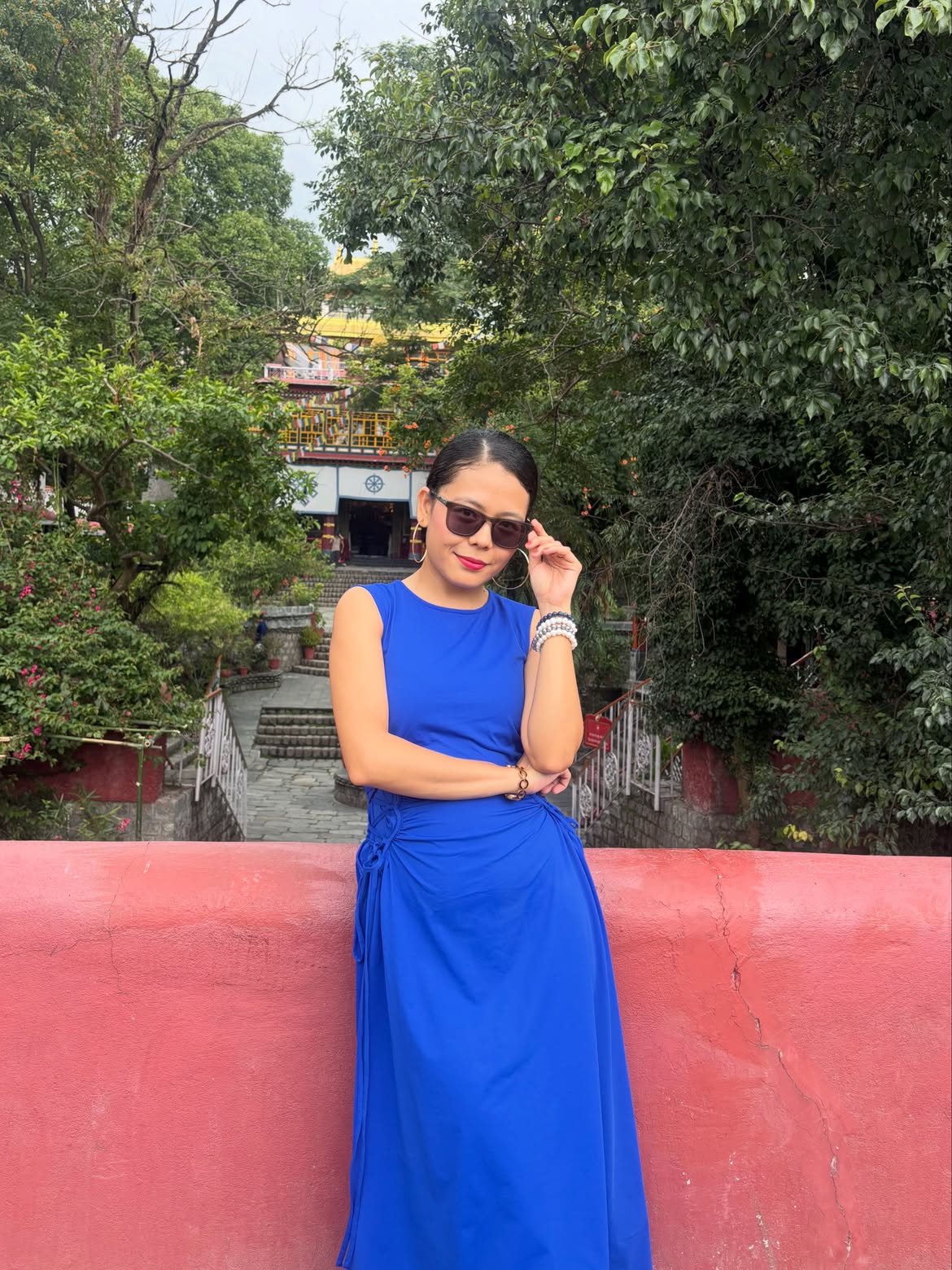Customer photo 1 of Royal Blue Sleeveless Midi Dress with Side Ruched Detail