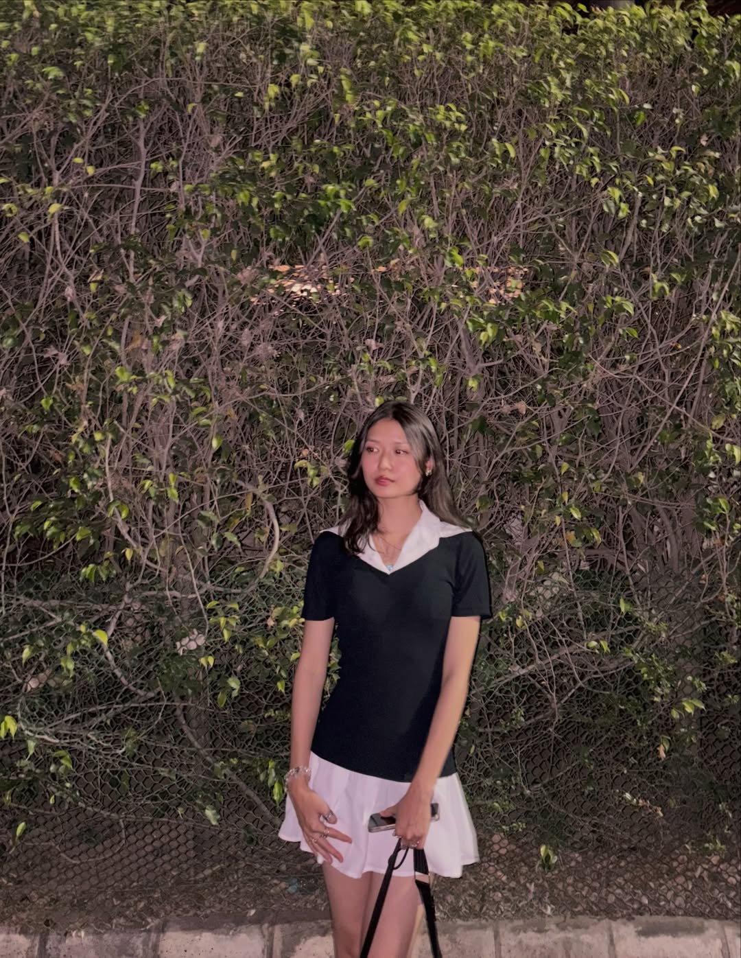 Customer photo 3 of Black Collared Top with White Pleated Skirt Dress