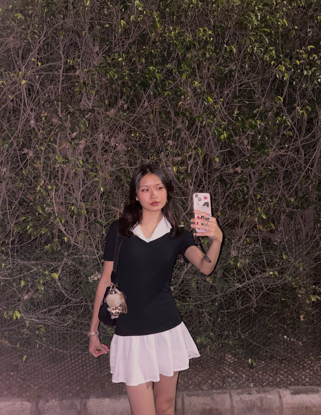 Customer photo 2 of Black Collared Top with White Pleated Skirt Dress