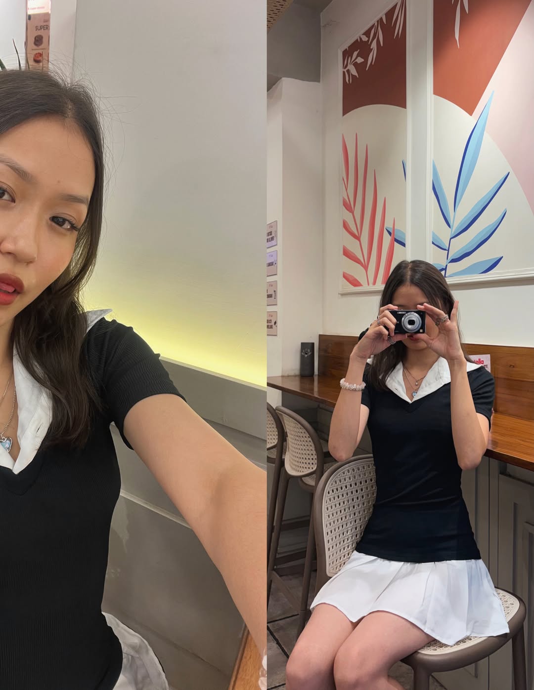 Customer photo 1 of Black Collared Top with White Pleated Skirt Dress
