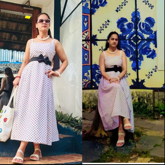Customer photo 6 of Vintage-Inspired Polka Dot Fit and Flare Midi Dress in White