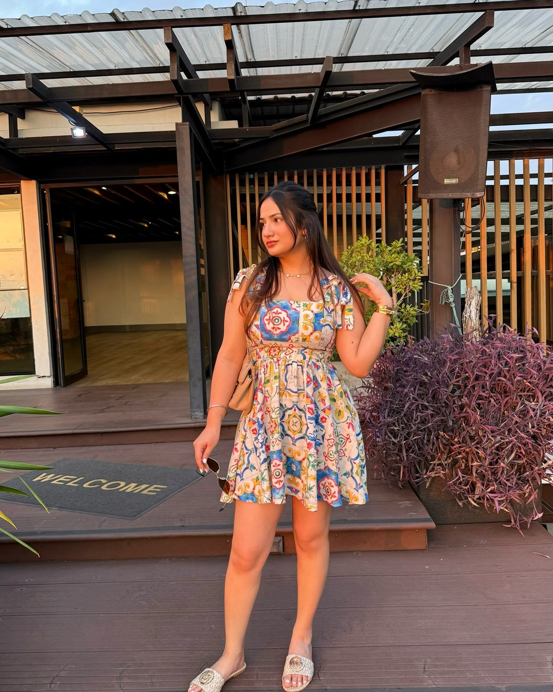 Bright Mosaic Print A-Line Mini Dress - Littlebox India
