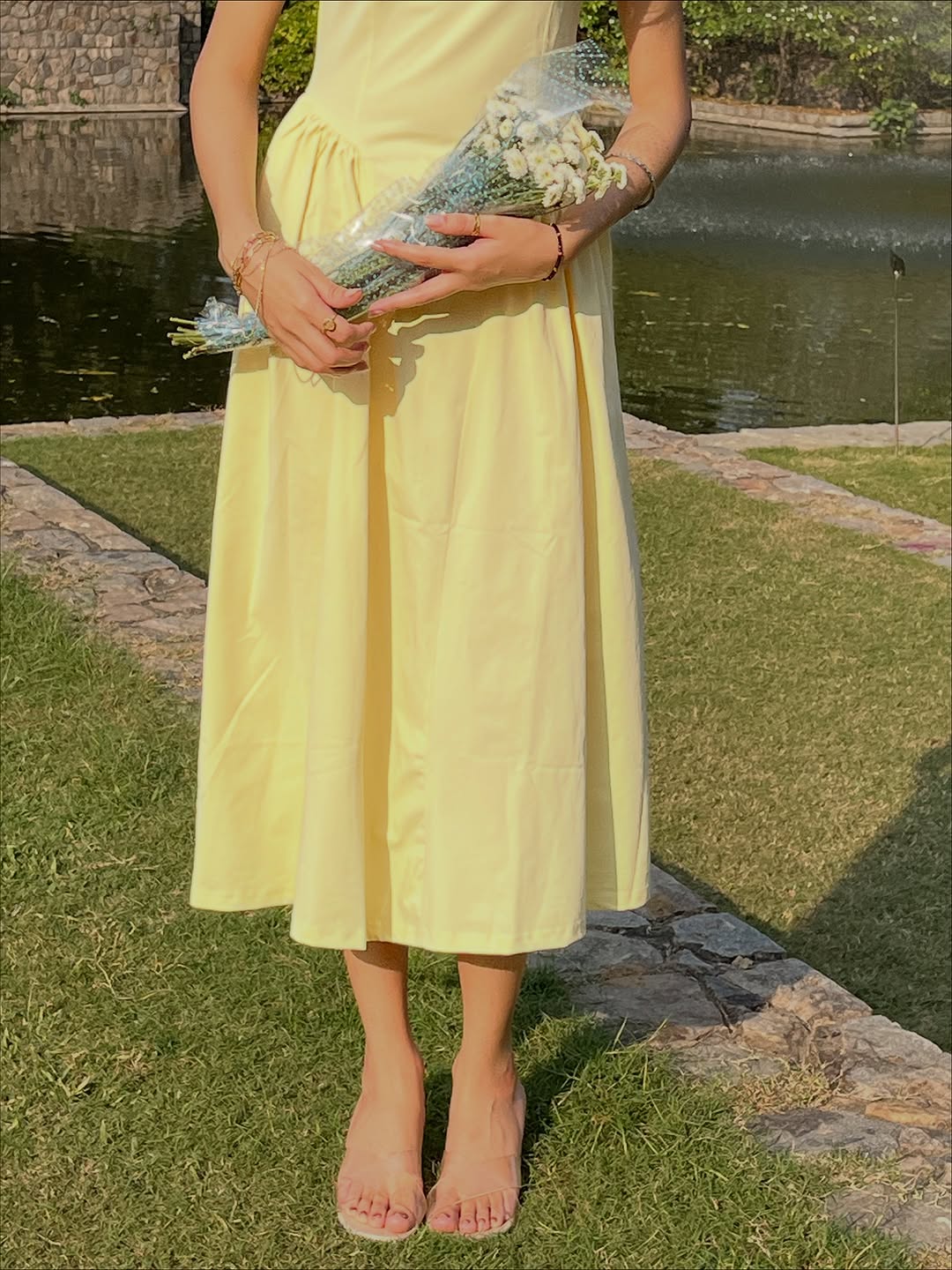 Customer photo 2 of Cap Sleeve Fit & Flare A-Line Midi Dress in Vanilla