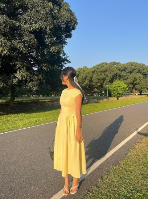 Customer photo 7 of Cap Sleeve Fit & Flare A-Line Midi Dress in Vanilla