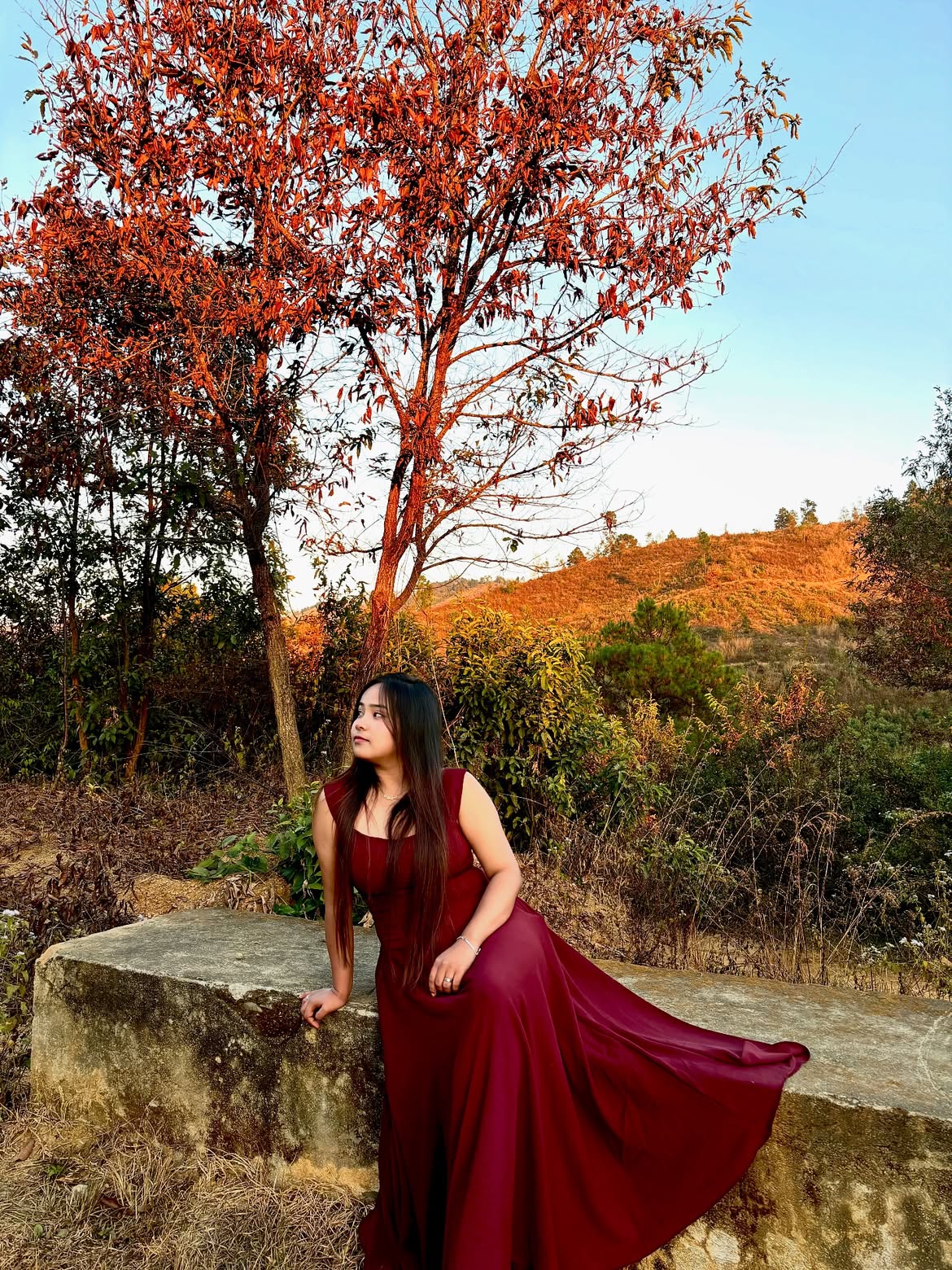 Customer photo 3 of Square Neck Flared Burgundy Maxi Dress