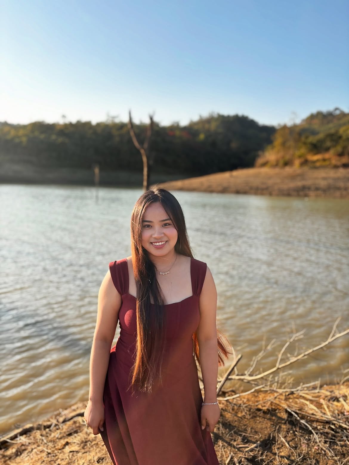 Customer photo 2 of Square Neck Flared Burgundy Maxi Dress