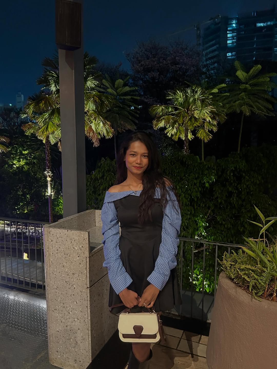 Customer photo 3 of Contrast Checkered Off Shoulder Flared Hem Mini Dress