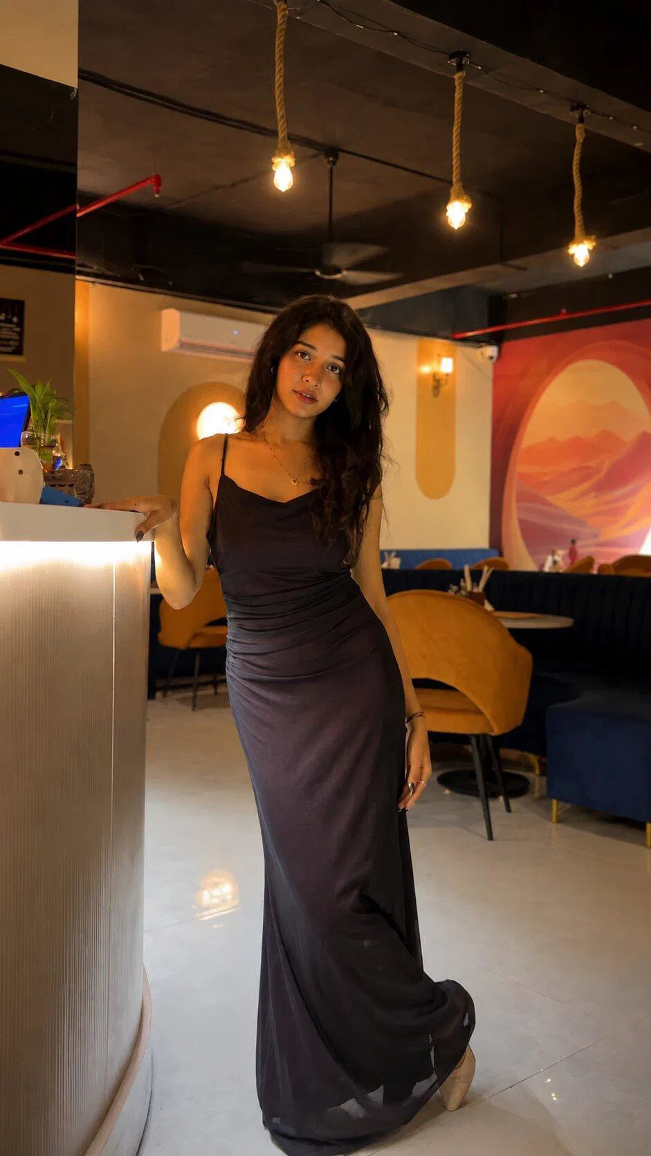 Customer photo 1 of Sheer Fishtail Hem Fitted Bodycon Maxi Dress in Black And Red