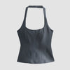 Dark Grey Halter Neck Corset Top Front View For Women | Littlebox India