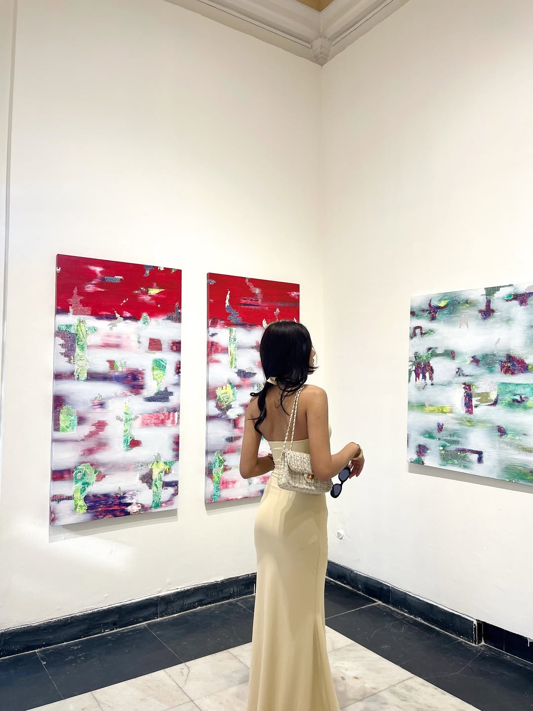 Customer photo 2 of Deep V Neck Halter Backless Maxi Dress in Vanilla