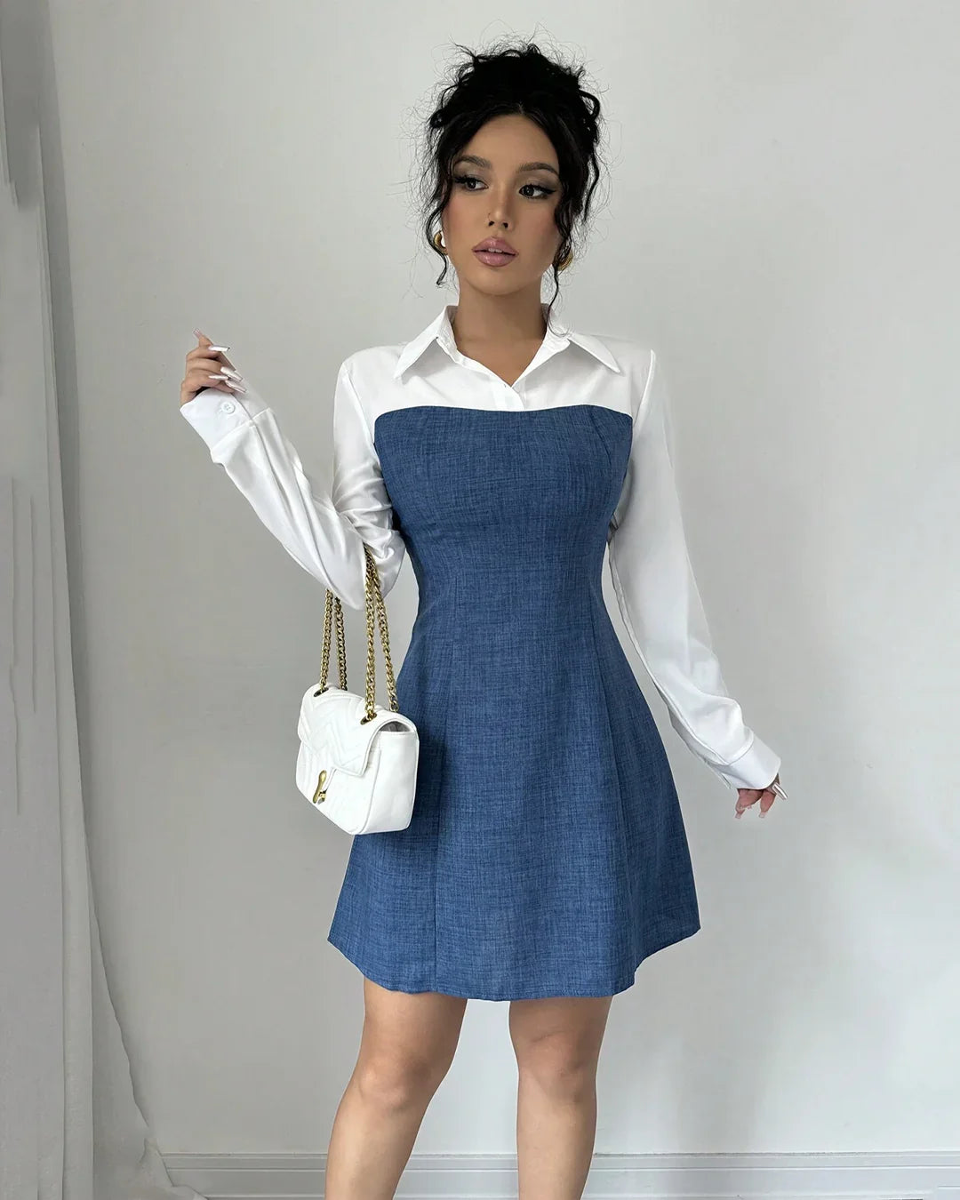 Denim Corset Overlay Shirt Dress