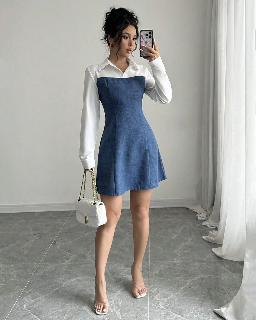 Denim Corset Overlay Shirt Dress