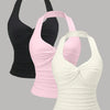 women's tops in various colors, including a draped cowl neck sleeveless top in baby pink