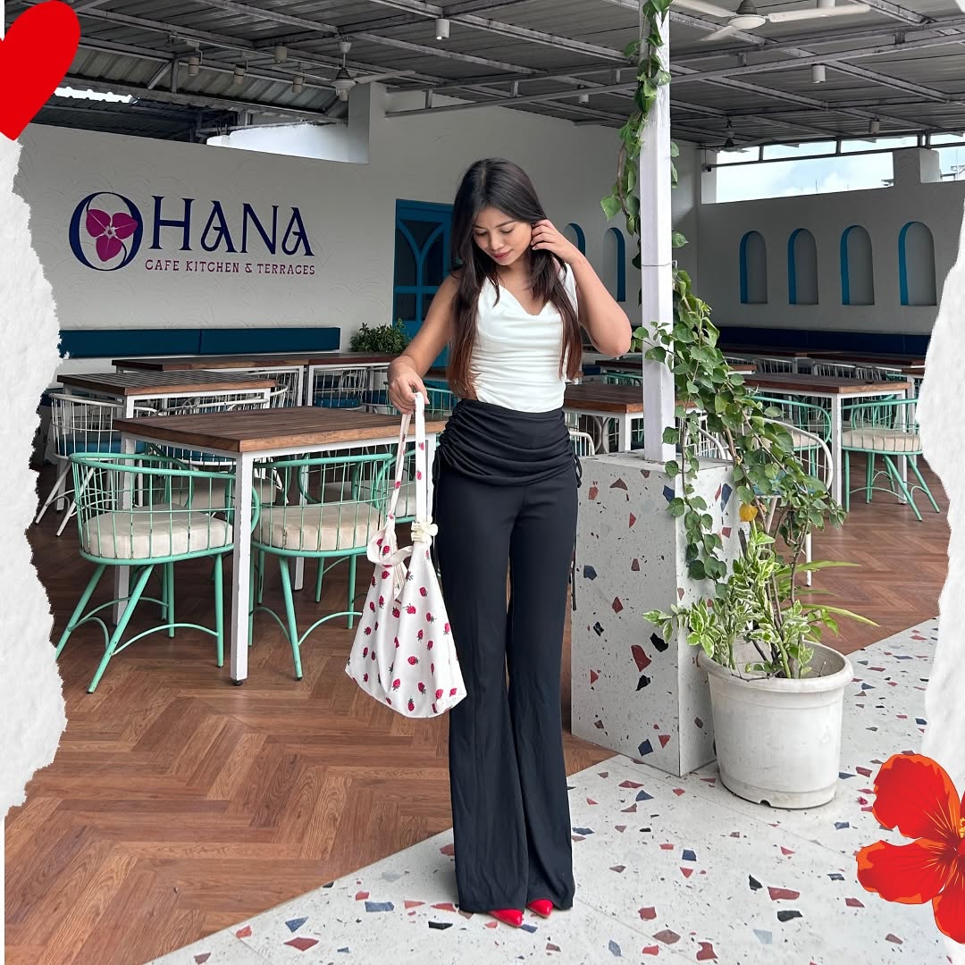 Customer photo 3 of Drawstring Side Flare Leg Pants In Black