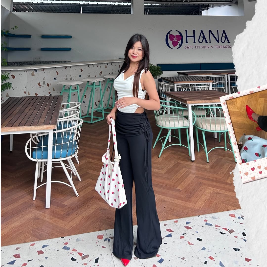 Customer photo 2 of Drawstring Side Flare Leg Pants In Black