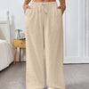Drawstring Waist Loose Pocket Pants in Beige Front View For Women | Littlebox India