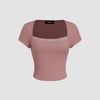Dusty Pink Fitted Top with Sheer Neckline Detail Front View For Women | Littlebox India