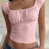 Dusty Pink Ruched Square Neck Fitted Top Front View for Women | Littlebox India