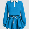 Eclectic Blue Sports Bud-Shaped Bubble Long-Sleeved Dress Front View for Women | Littlebox India