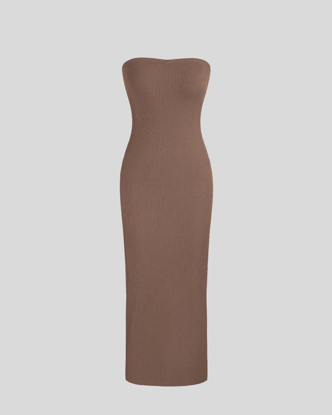brown strapless bodycon dress Ellie Brown Strapless PU Mini Dress - US 0