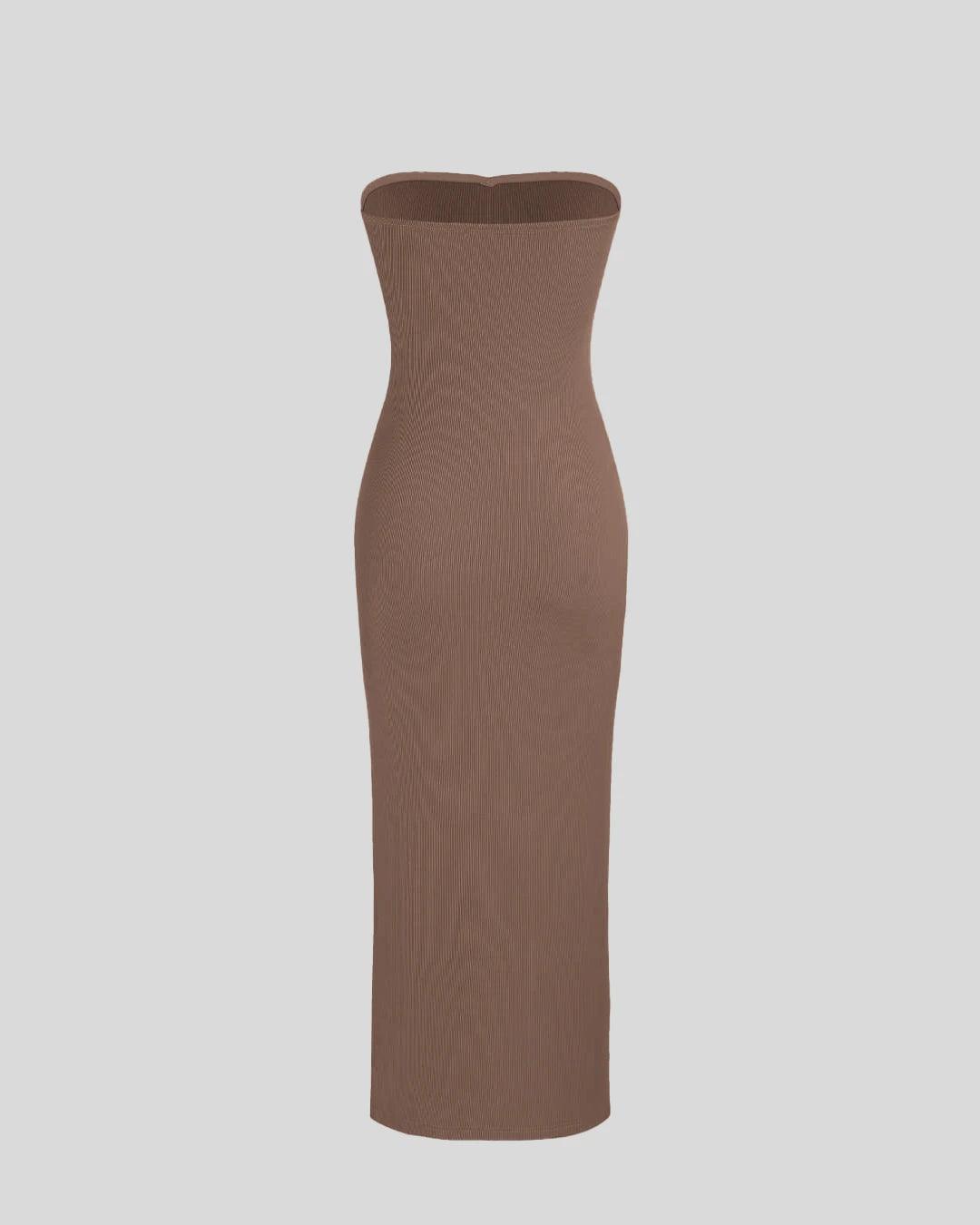 Two Piece Elegant Bodycon Dress With Shrug In Brown
