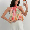 Elegant Multi Floral Halter Top with Bow Back Detail Front View for Women | Littlebox India