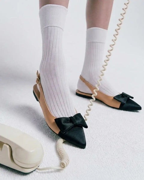 Slingback Flats Bow Detail Sharp Toe Slip On