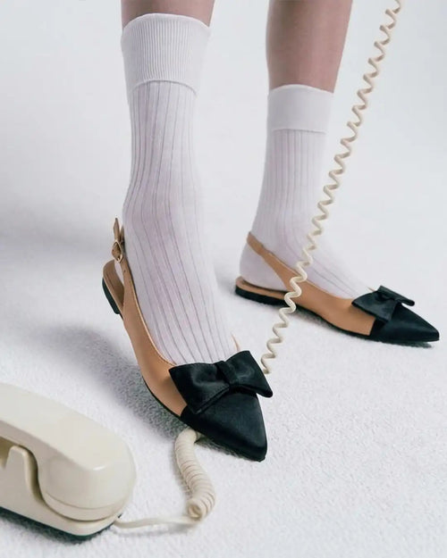 Slingback Flats Bow Detail Sharp Toe Slip On