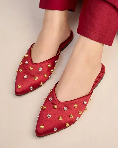 Pointed Embellished Mule Flats