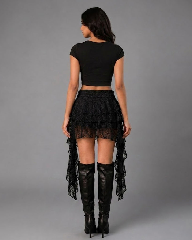 スカート airy tiered skirt mini black TR34922 THEREDTHREAD】airy