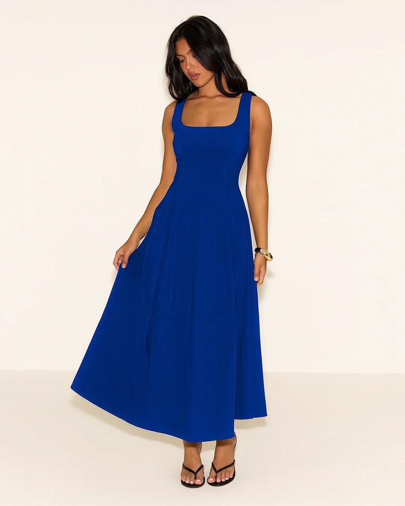 Square Neck Fit & Flare Maxi Dress in Surf
