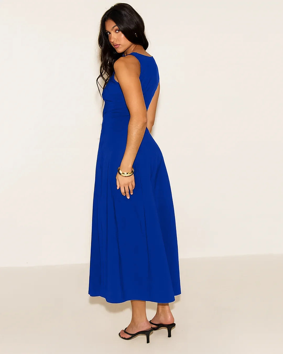 slim fit dress slacks Square Neck Fit & Flare Maxi Dress in Surf