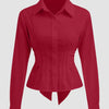 Fitted Collared Button Down Shirt in Cherry Front View For Women | Littlebox India