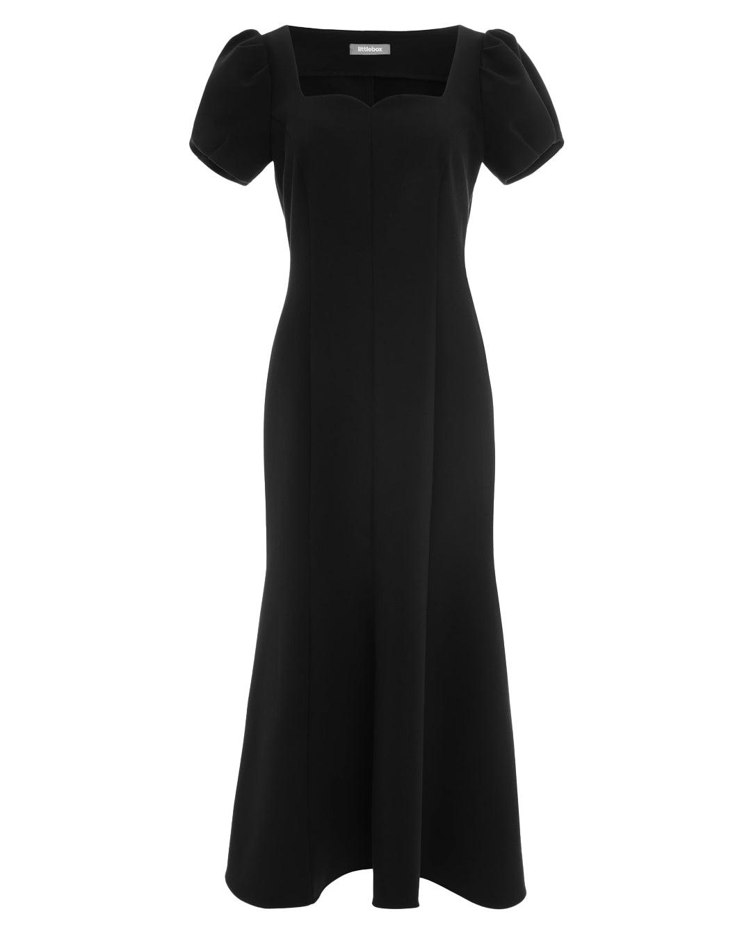 Fitted Puff Sleeves Black Midi Dress - Littlebox India Fitted Puff Sleeves Black Midi Dress - Littlebox India