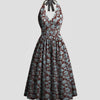 Floral Halter Neck Tie Back Midi Dress Front View for Women | Littlebox India