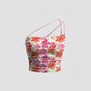 Floral Print Asymmetrical Spaghetti Strap Ruched Crop Top Front View For Women | Littlebox India