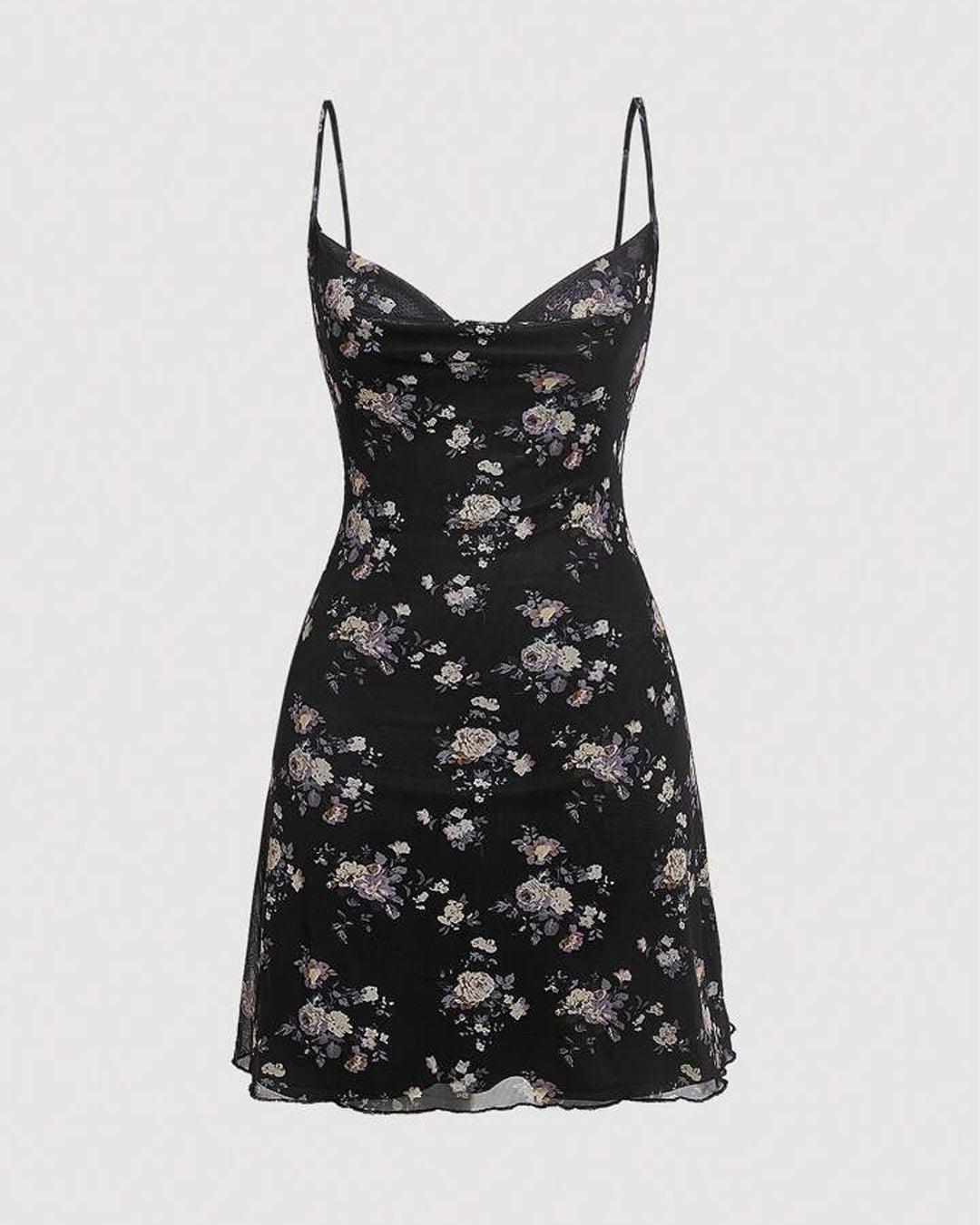 Floral Little Flower Dresses Floral Print Cami Black Swing Print