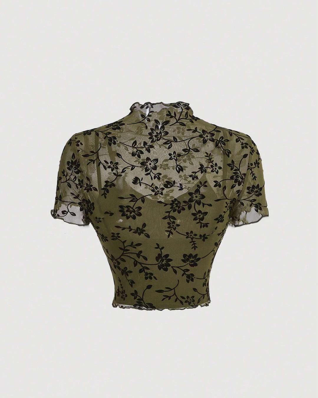 Lettuce Hem Mesh Print Top main image 0