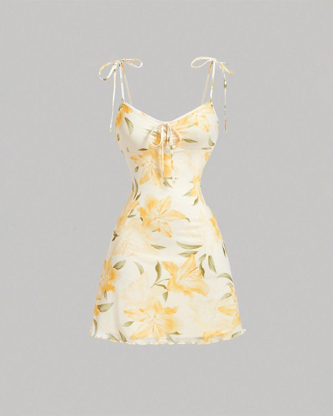 Floral Print Shoulder Straps Summer Mini Dress