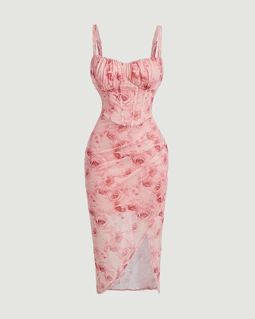 Pink Black Alphabet Print Cape Strapy Flared Dress