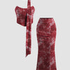 Floral Strapless Crop Top & Bodycon Maxi Skirt Co-ords Set with scarf Front View For Women | Littlebox India