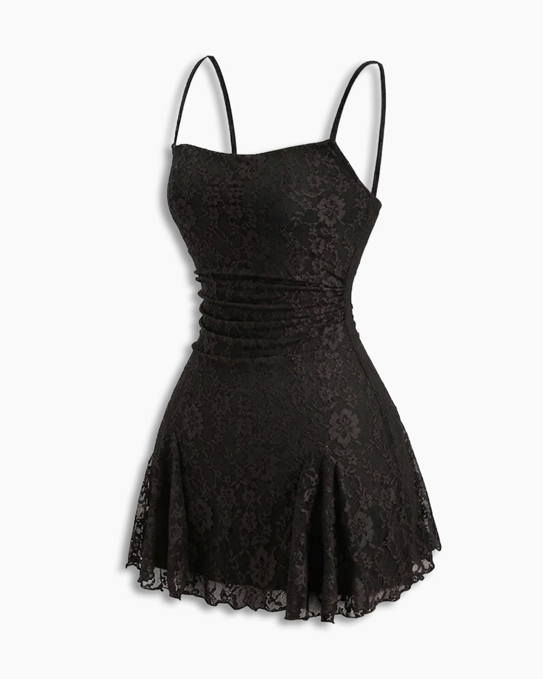 Floral Textured Spaghetti Bodycon Mini Dress in Black- Littlebox India