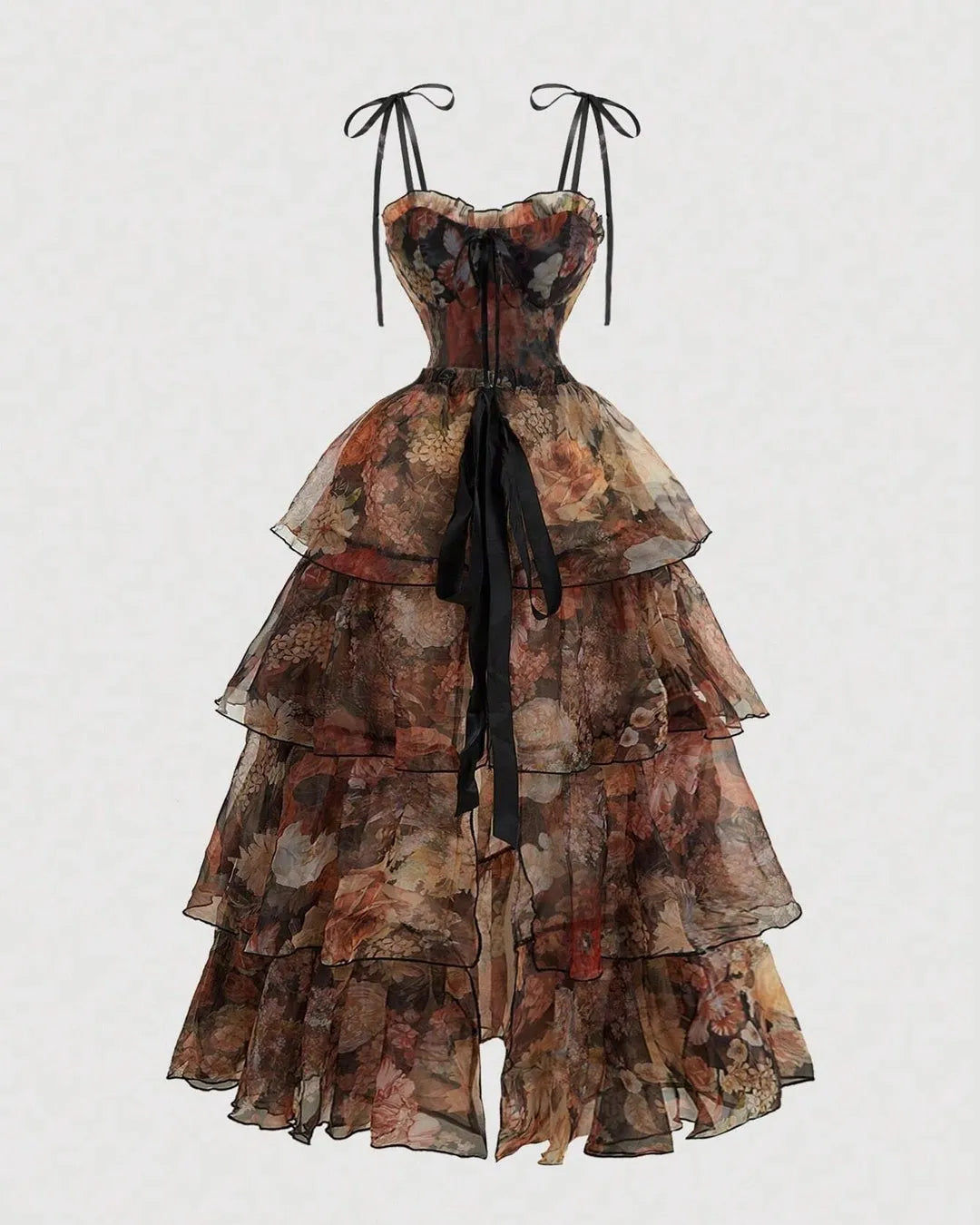Floral Tiered Corset Gown With Detachable Skirt