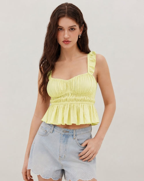Flutter Sleeve Tank Top in Butter Yellow Front View for Women | Littlebox India