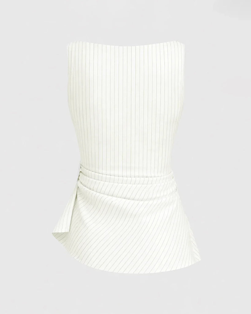Formal Linen-Blend Boat Neck Ruched Top – Littlebox India