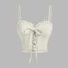Frill Trim Lace Up Front Cami Top In Milky White Front View For Women | Littlebox India