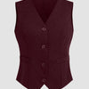 Front Button Sleeveless Faux Pocket Simple Casual Vest in Dark Maroon Front View For Women | Littlebox India