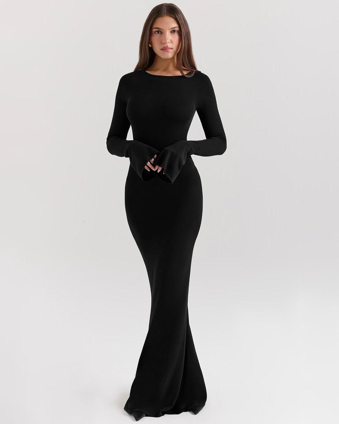 Full Sleeve Bodycon Backless Dress In Black